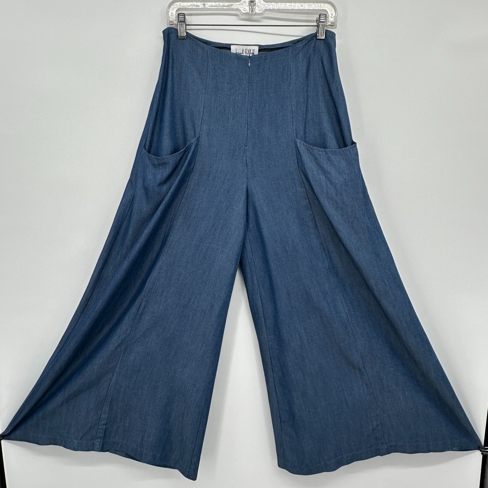Joseph‎ Ribkoff Pants Trousers Size 8 Blue Chambray Wide Leg Palazzo Statement